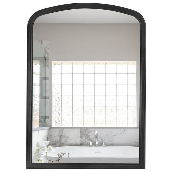 Magnifique Wooden Frame Arched Wall Mirror Wood Mirror for Bathroom 30" x 40",Black