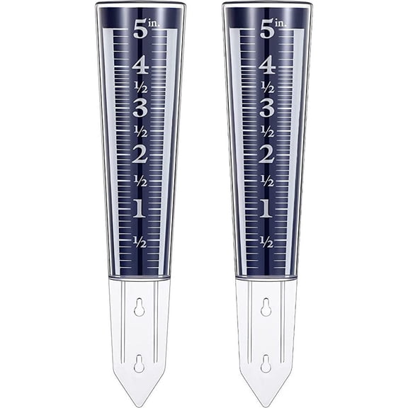 Magnifying Easy Read 5-Inch Capacity Acrylic Rain Gauge in Navy Blue Vertical stake rain gauge,