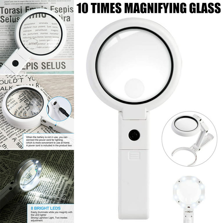 SURENSHY Magnifying Glass, 10X Magnifier with 8 LED Lights Handheld and  Stand, for Seniors Reading, Welding, Jewelry, Handicrafts