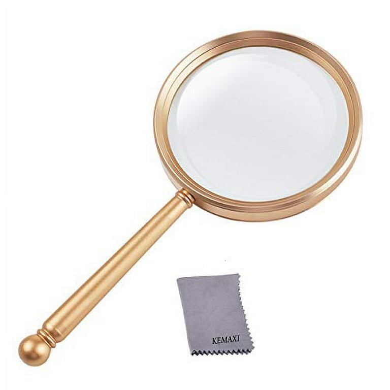 KEMAXI Magnifying Glass,5X Handheld Magnifier with Large Glass Lens and Metal Handle, Magnifying Glasses for Reading, Close Work, Hobbies, Inspection