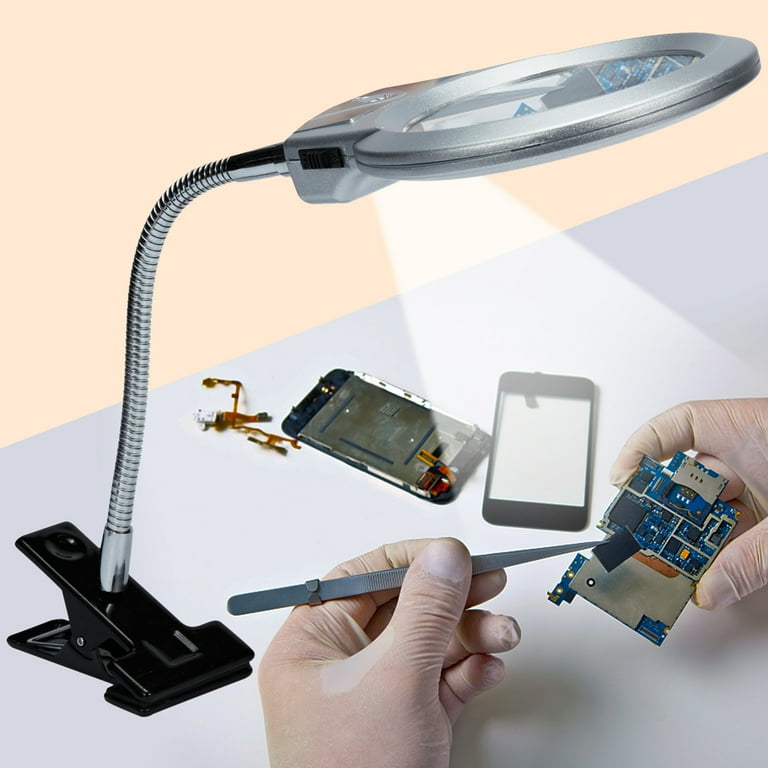 Magnifying Glass Lamp LED Magnifying Lamp with Metal Clamp Adjustable LED  Magnifier with Light and Stand for Crafts Reading Workbench Close Work 