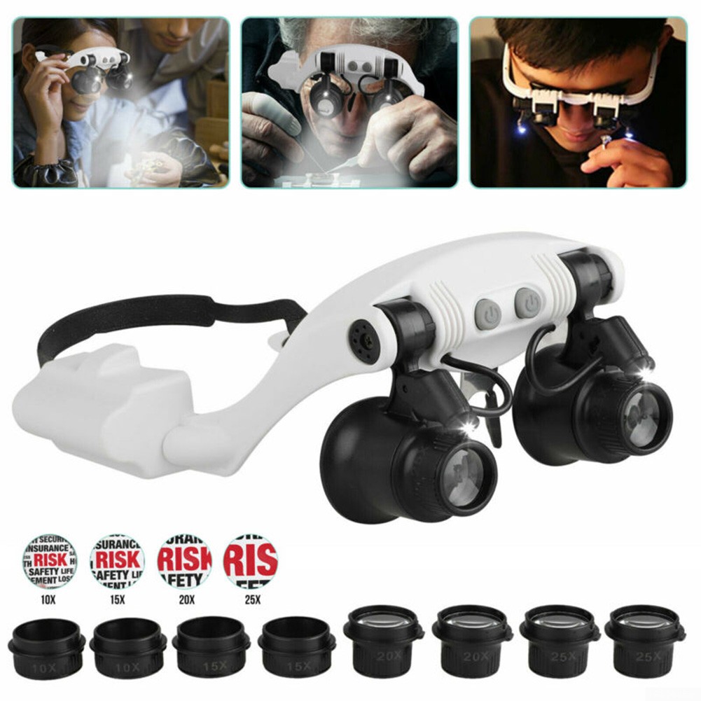 Magnifying Glass Lens LED Light Lamp Visor Head Loupe Jeweler Headband
