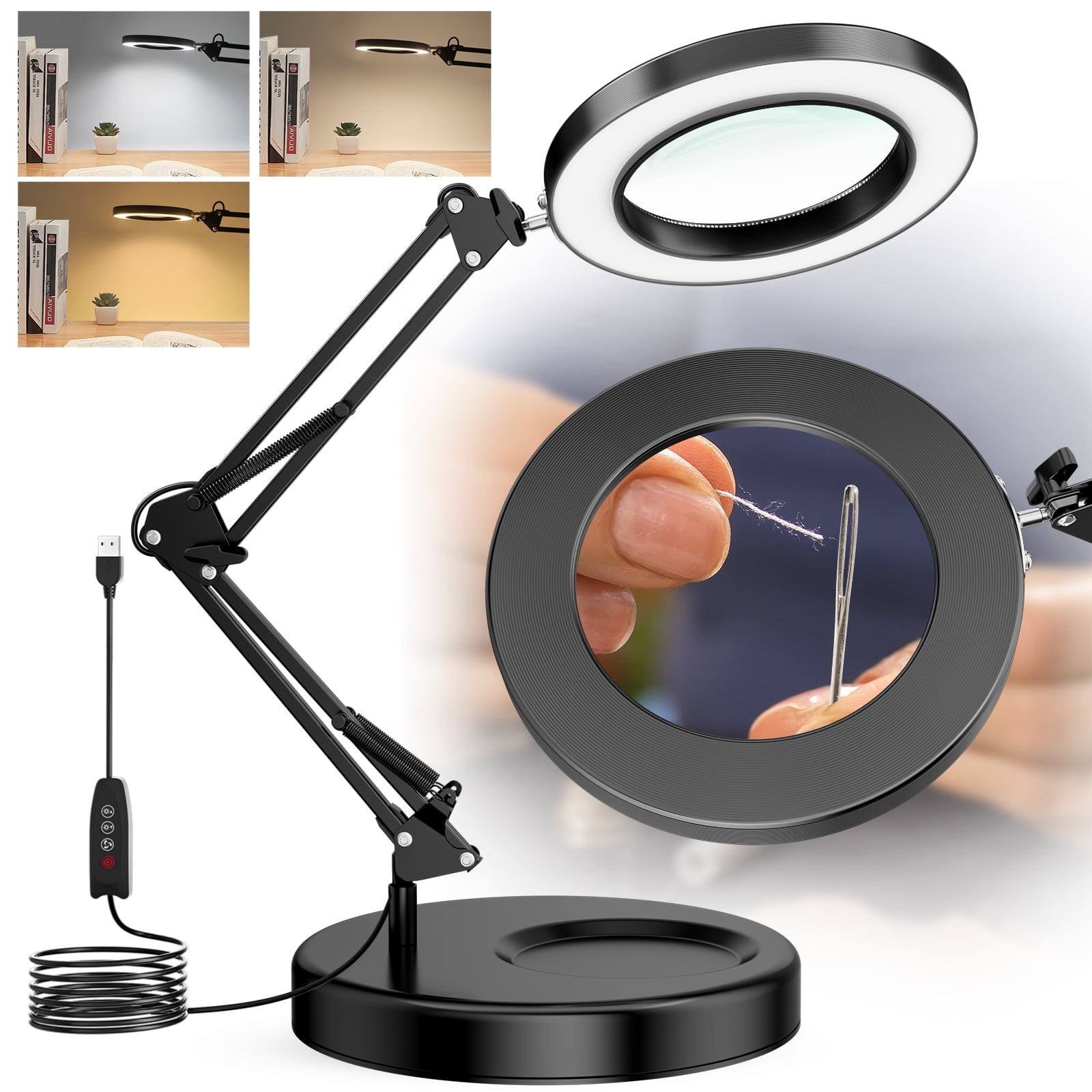 Magnifying Glass with Light,10X Light Magnifier Lamp with Stand,Hobby Light with 3 Color Modes, 72 LEDs-Hands Free Magnifiers Desk Lamp for Close Work, Repair, Reading, Crafting