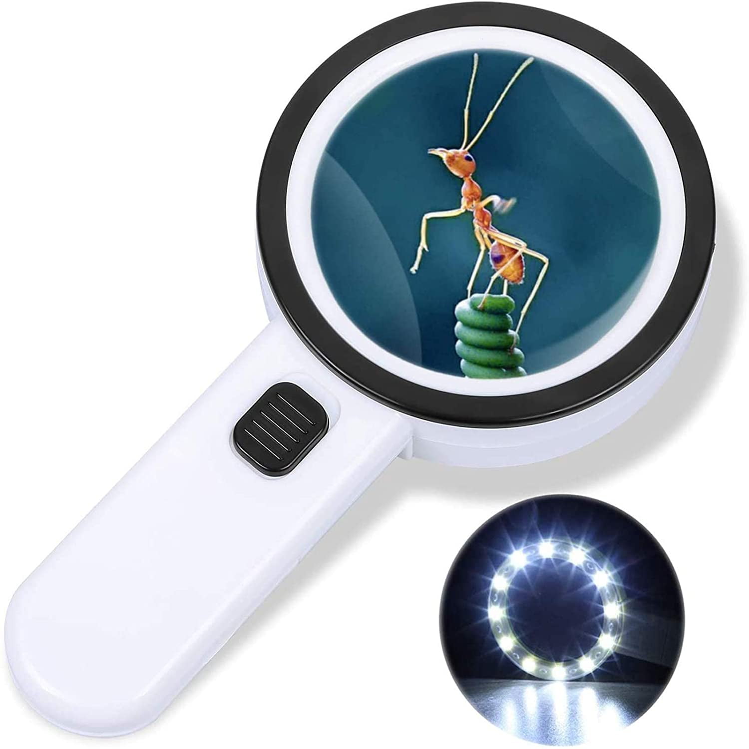 AIXPI Magnifying Glass with Light, 30X Illuminated Large Magnifier Handheld 12 LED Lighted Magnifying Glass for Seniors Reading, Soldering, Inspection