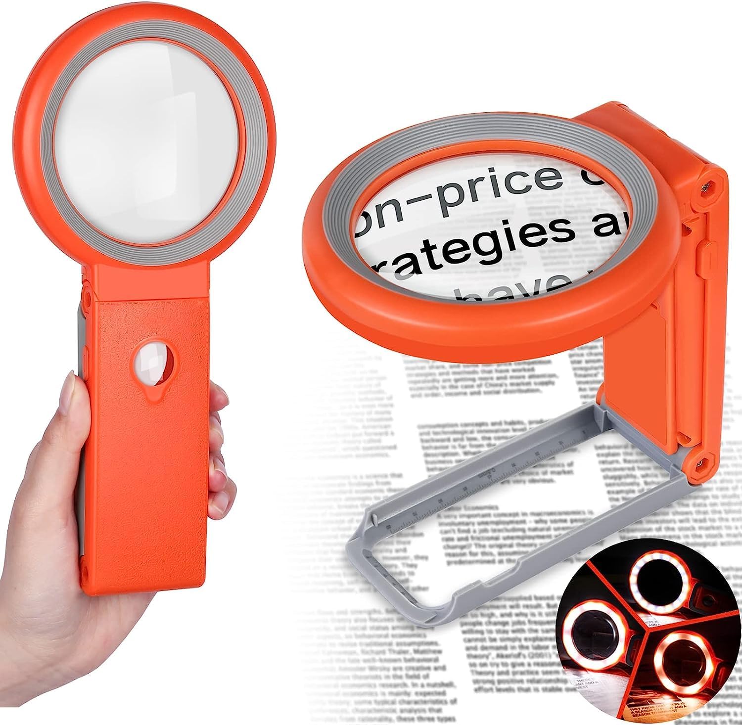 Magnifying Glass with Light, 30X Handheld Large Magnifying Glass 12 LED Illuminated Lighted