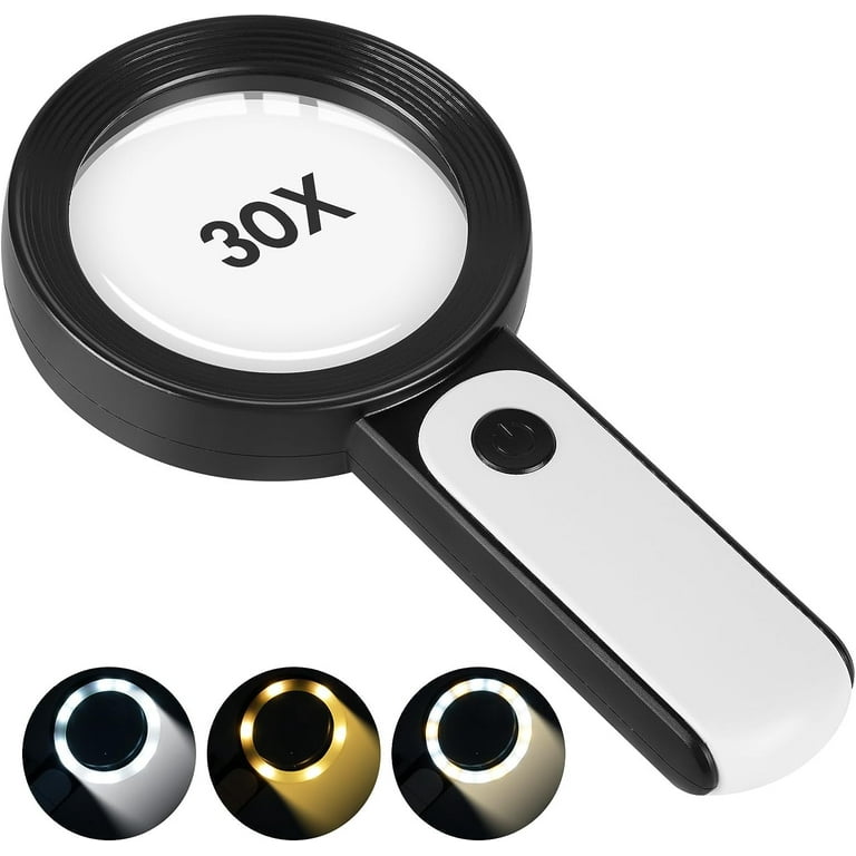 10X 30X Magnifying Glass with Light and Stand, Handheld Standing