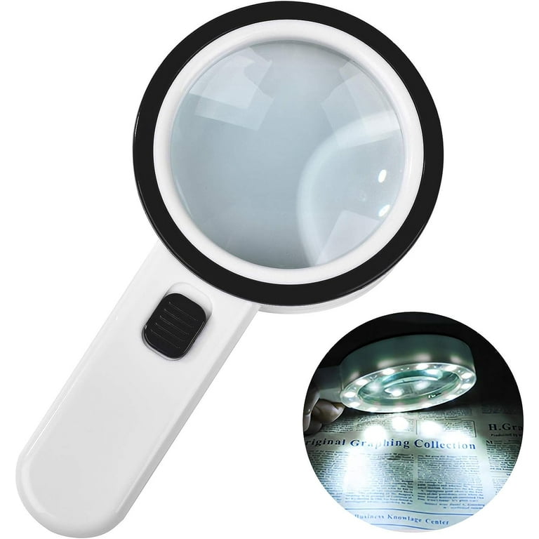 30X Jumbo Handheld Magnifying Glass w/ 12 Bright LED Light Illuminated  Magnifier