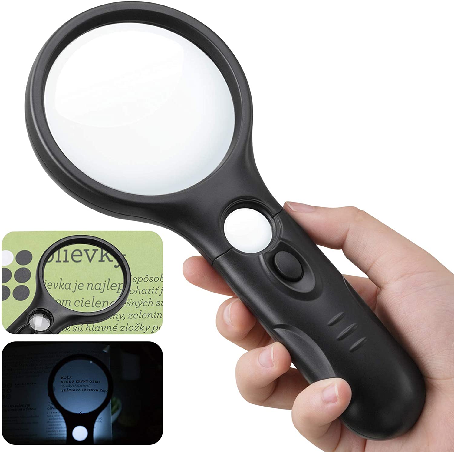 Magnifying Glass with Light, 3X 45X Handheld Reading Lightweight