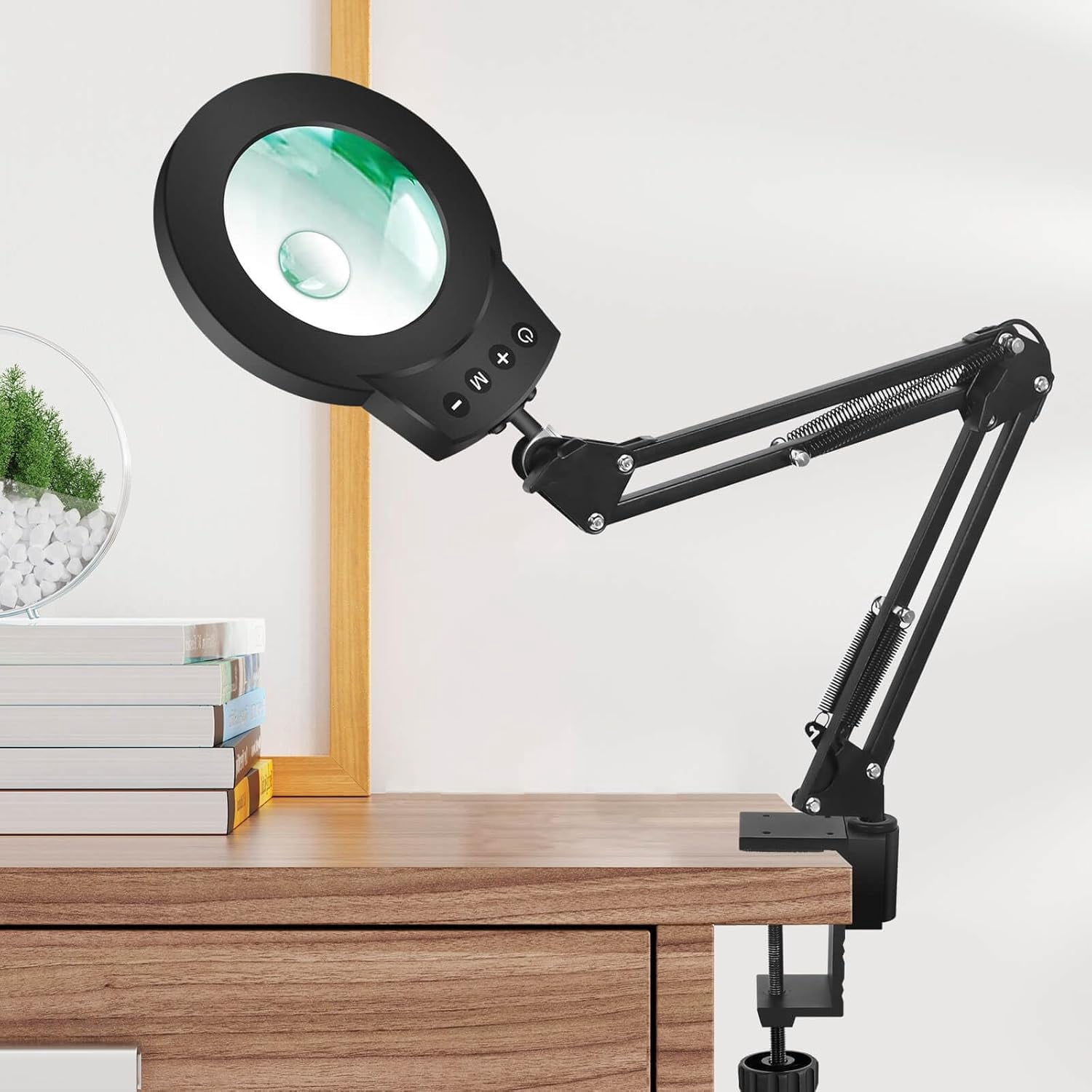Magnifying Desk Lamp With Light - 12X Magnifier, 5 Color Modes, Long Swing Arm For Crafts & Reading