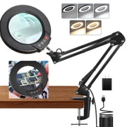 Magnifying Glass with Light and Clamp Dual Optical Glass , 5 Color Modes 10 Brightness Levels, LED Dimmable Magnifying Desk Lamp Hands Free for Crafts Jewelry Painting Sewing Close Work