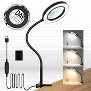 Magnifying Glass with Light, KIRKAS 1,800 Lumen 3 Color Stepless Dimming, 4.2 Inch Real Glass Lens LED Lighted Magnifier, Adjustable Swing Arm with Clamp Desk Lamp for Craft Repair Crochet Puzzle