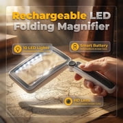 Magnifying Glass with Light, Rechargeable 5X Large Page Magnifier for Reading, Folding Handheld Dimmable, LED Lighted Rectangle Magnifier for Reading Book Small Print for Seniors Low Vision