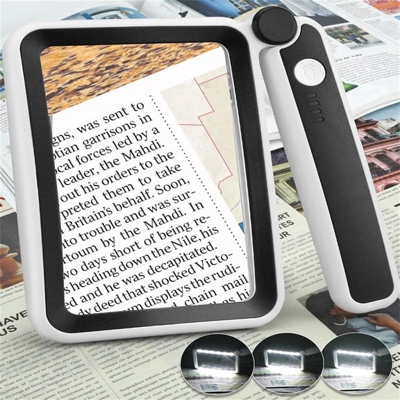 Magnifying Glass with Light, Rechargeable Large Page Magnifier for Reading, Folding Handheld Dimmable, LED Lighted Magnifier for Reading Book Small Print for Seniors Low Vision