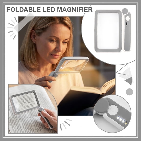 Magnifying Glass with Light, Rechargeable Magnifier for Reading, Folding Handheld Dimmable, LED Lighted Rectangle Magnifier for Seniors Reading Inspection Craft Hobby