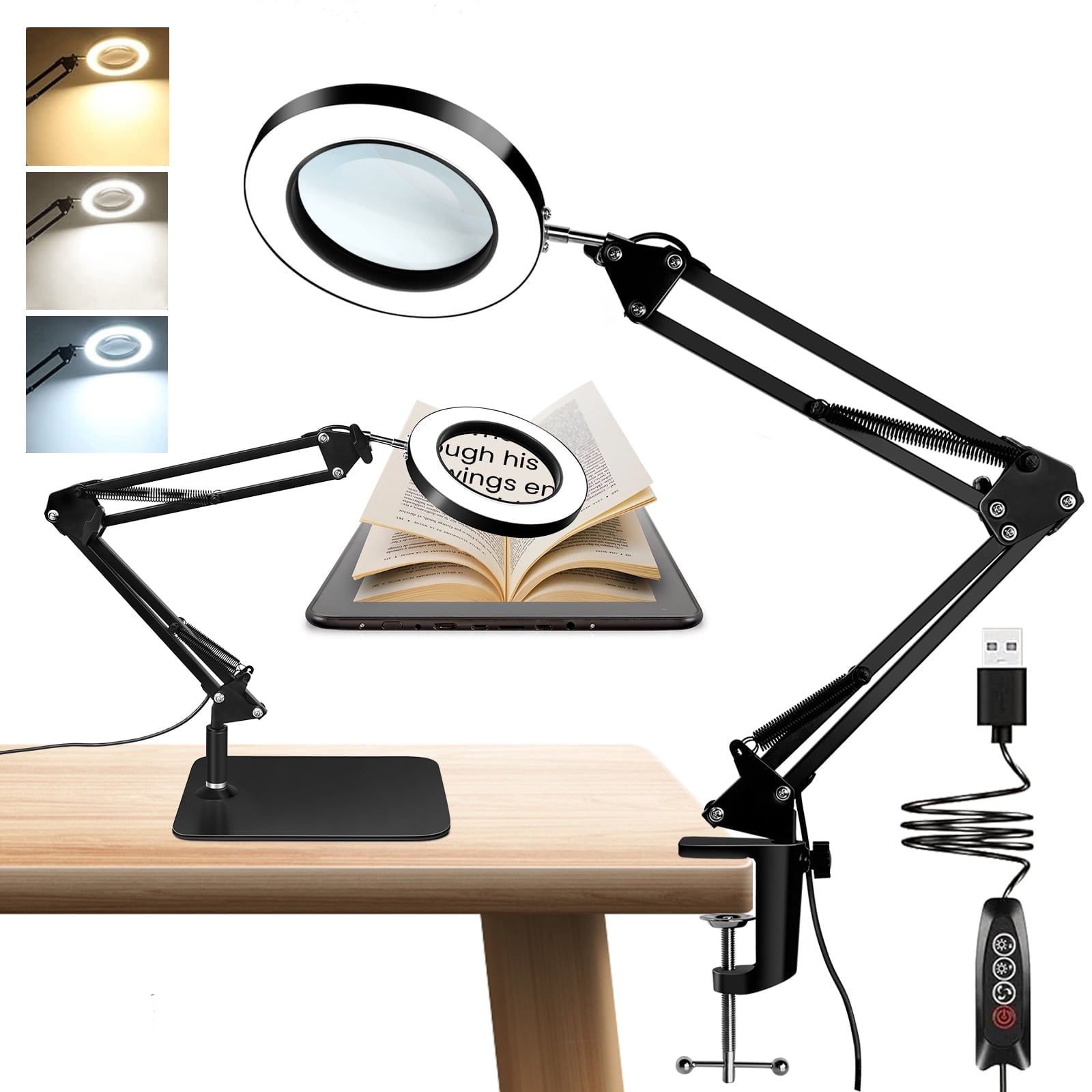 Magnifying Glass with Light and Stand, 10X Magnifying Lamp, 2in1 LED