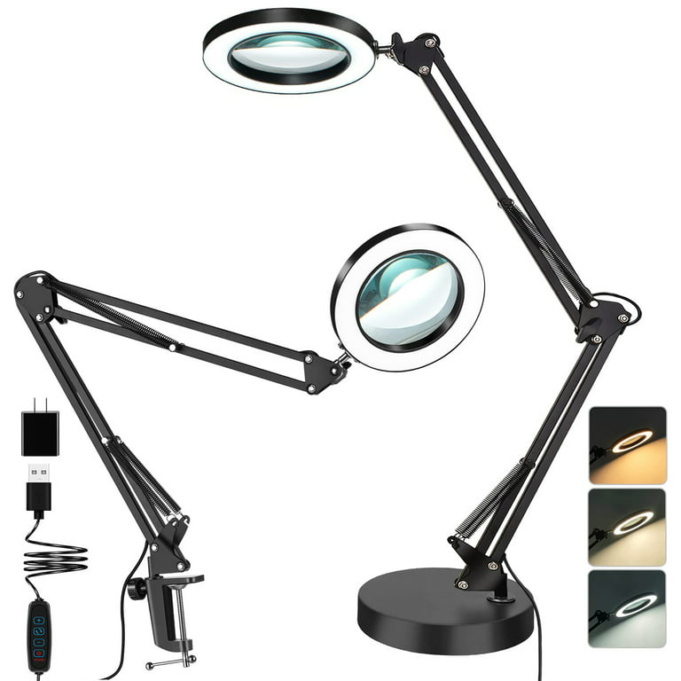 5X & 10X Magnifying Glass with Light and Stand, 2-In-1 Stepless