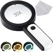 Magnifying Glass with 18 LED Light,  Meromore 30x Handheld Magnifier for Reading