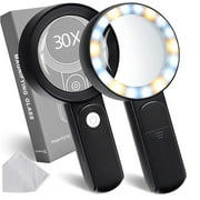 Mojino 30X Magnifying Glass with 18 LED Lights, Illuminated Handheld Magnifier for Reading