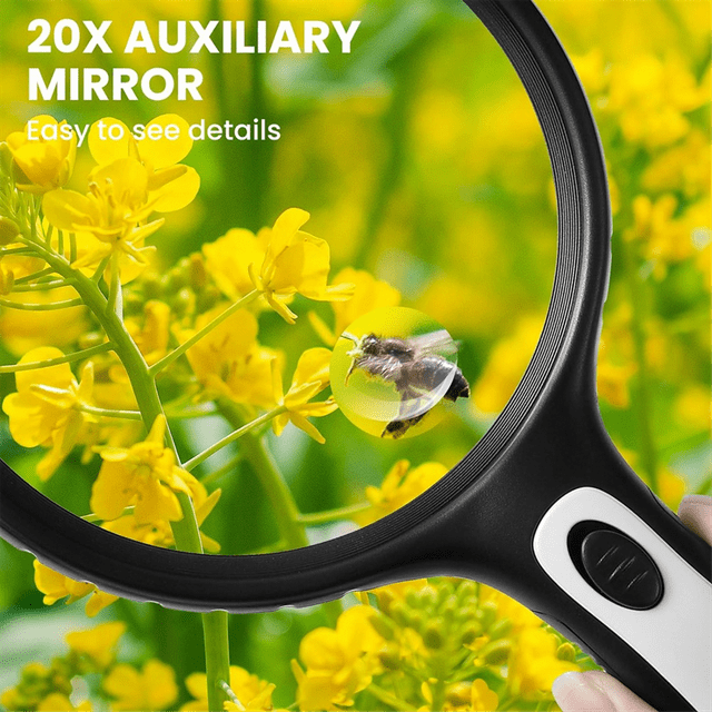 Magnifying Glass with Light,10x 20x Handheld 4 LED High Brightness