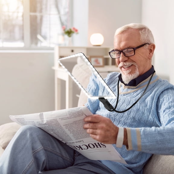 Magnifying Glass with Light Rechargeable Hands Free Full Page Reading Magnifier with Neck Hanging 7.5 x 10.2in for Elderly Visual Impairment