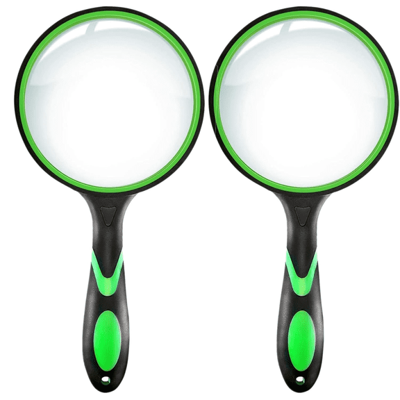 Nazano 2Pcs Magnifying Glass, Rubber Handheld Magnifying Glasses for Reading Hobbies(Green)