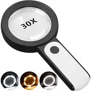 Mojino 30X Magnifying Glass with 18 LED Lights, Illuminated Handheld Magnifier for Reading