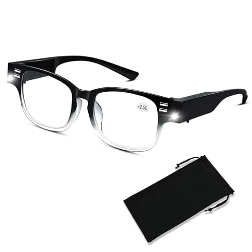 Magnifying Glasses with Light Reading Glasses Bright LED Readers with Lights Built in Glasses with Lights and Magnifier for Men Women Eyeglasses Lighted Magnifier Nighttime LED Reading Glasses+250