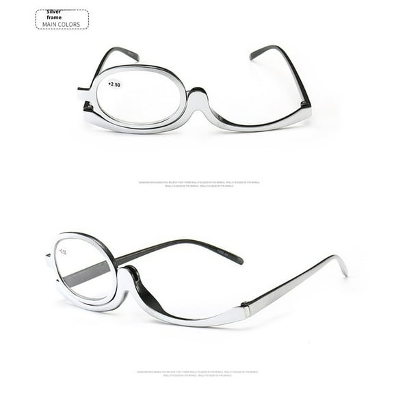 Magnifying Makeup Glasses boasts a one-of-a-kind flip-up design, featuring a single lens that can rotate to facilitate left and right eye makeup application.+3.0
