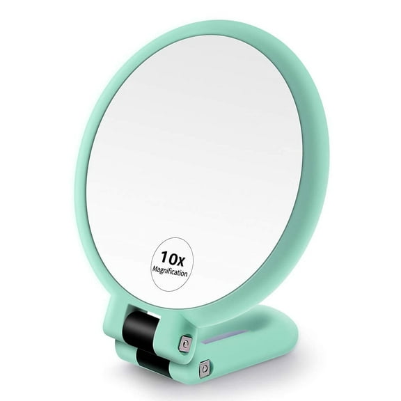 Magnifying Mirror, 10X Hand Mirror with Handle for Travel Magnifying Mirror, Handheld Magnifying Mirror with Double Side 10X/1X Magnification, Folding Makeup Mirror Hand Held Mirror for Eyes Makeup