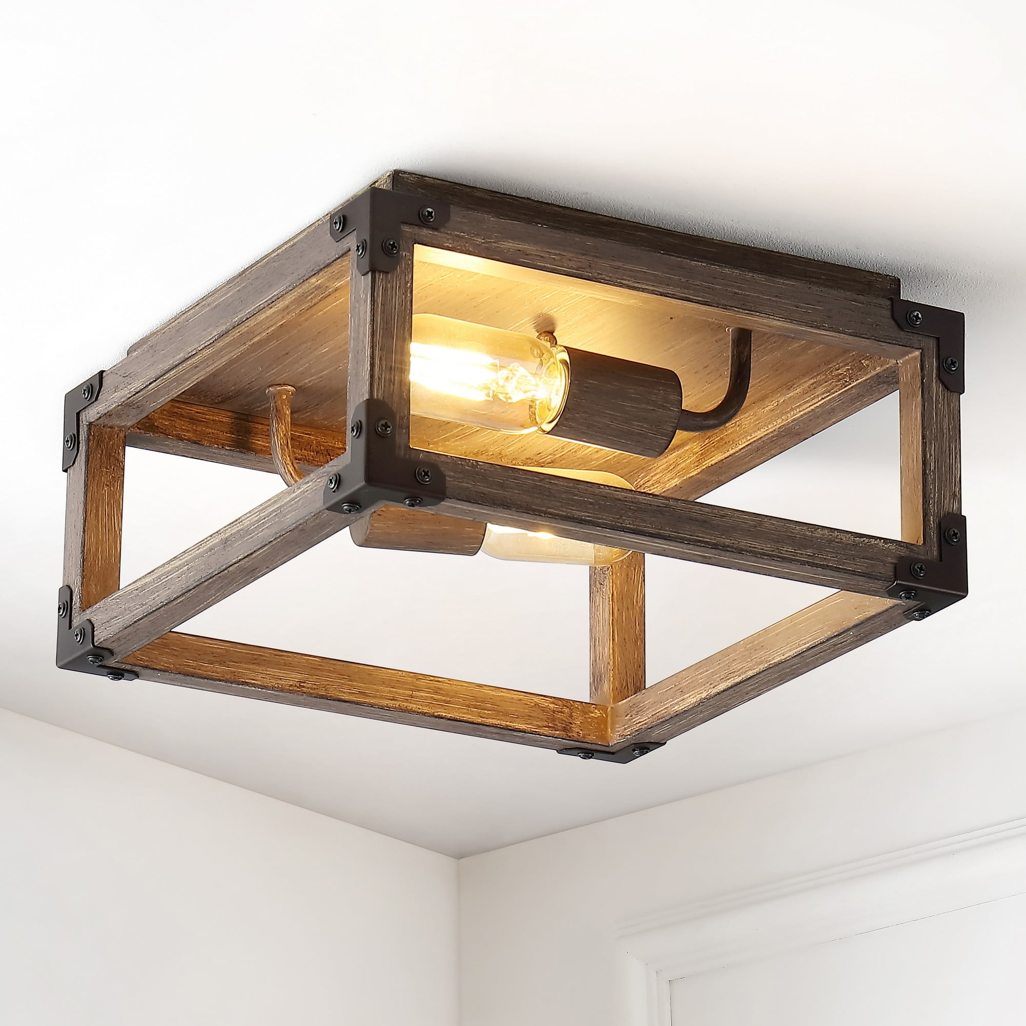 Farmhouse 11.5" Brown Iron LED Flush Mount Ceiling Light