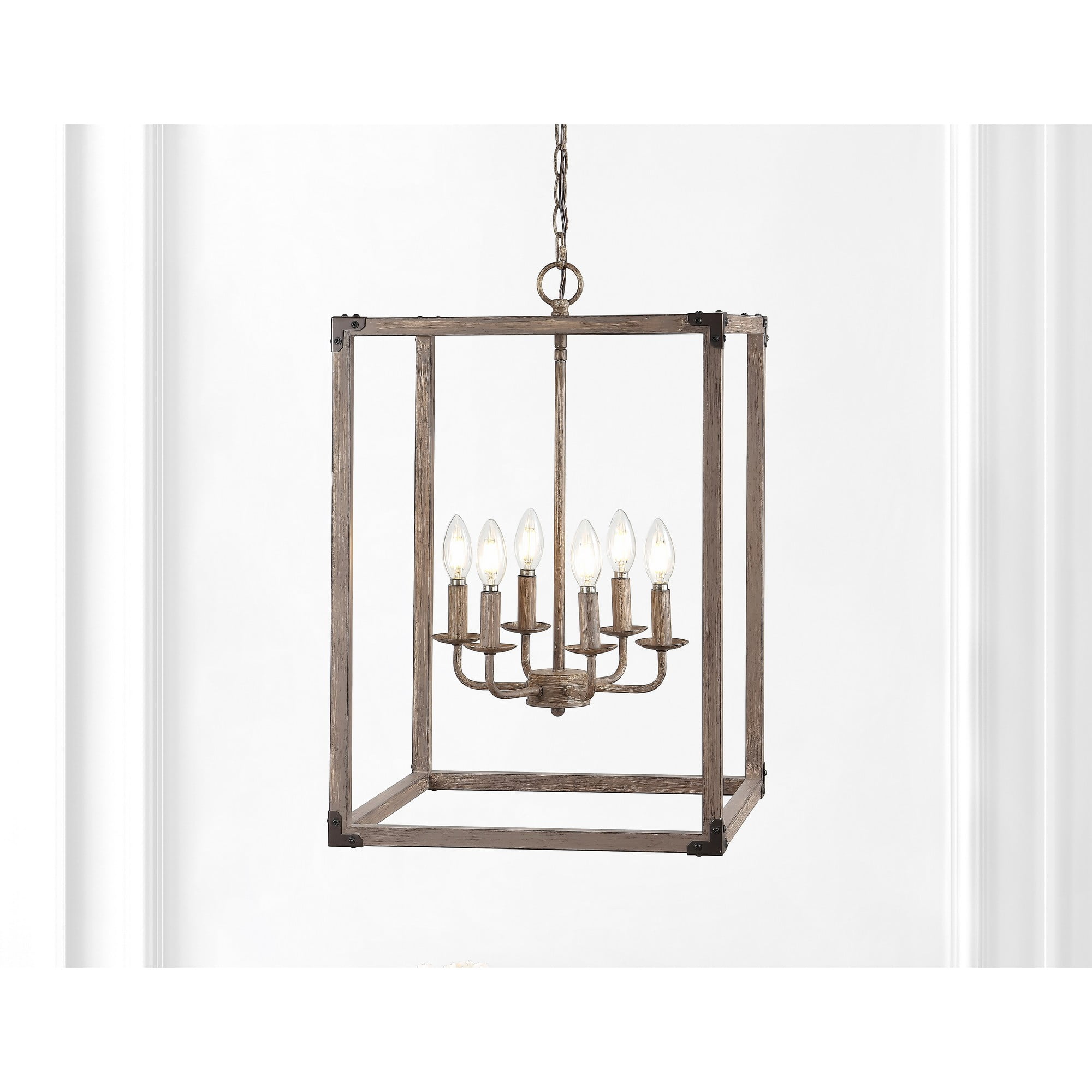 Rustic Farmhouse 16.2" Brown Iron LED Pendant with Edison-Style Bulbs