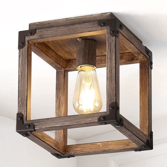 JONATHAN Y Magnolia 8" Iron Rustic Farmhouse LED Flush Mount, Brown, JYL7473A