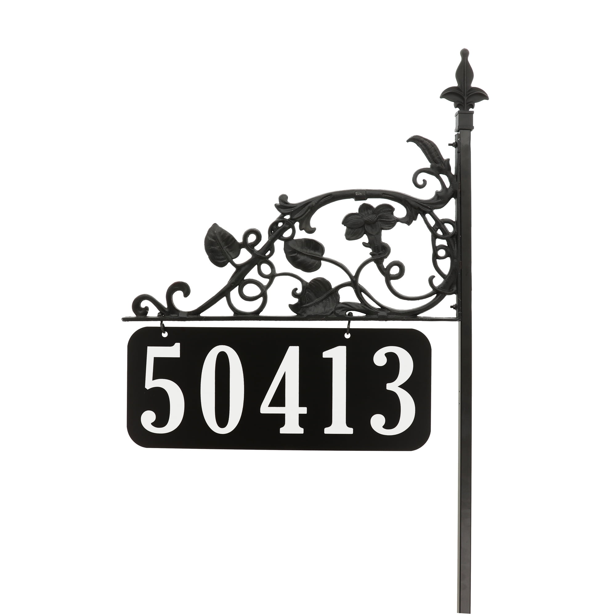Magnolia Black Metal Reflective Address Sign with Post