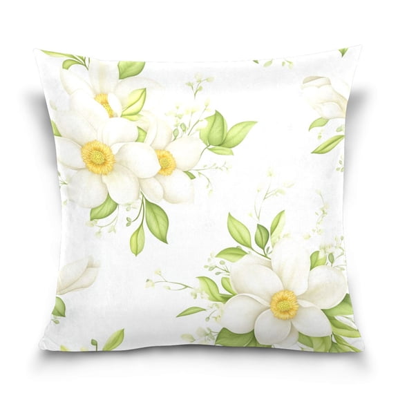 Magnolia Blooms Pattern 18x18 Inch Plush Velvet Pillowcase Double Sided Print, Hidden Zipper