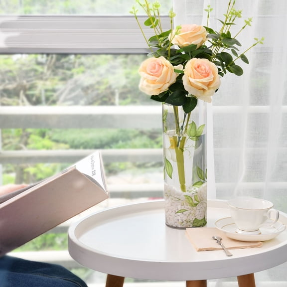 Magnolia Blooms Pattern Plastic Vase 11.8'' x 3.9'' Transparent Non Breakable Decorative for Family