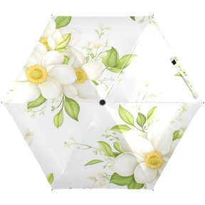 Magnolia Blooms Pattern Umbrellas for Sun Auto Open Close UV50+ Waterproof 5-Fold Compact Fiberglass Frame