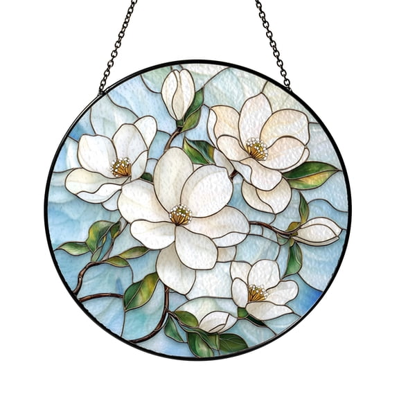 Magnolia Blossom Stained Glass Pattern – Decorative Floral Window Art