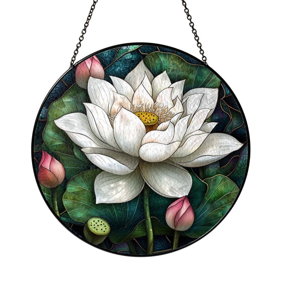 Magnolia Blossom Stained Glass Style Window Panel – Elegant Floral Decor