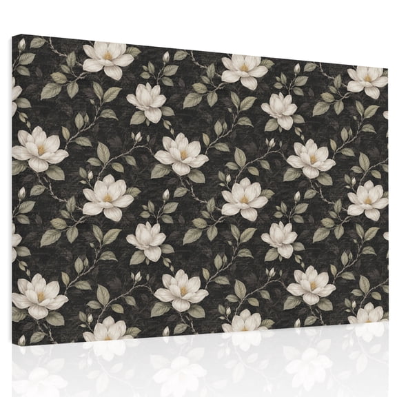 Magnolia Blossoms Canvas Print Wall Art Rustic White Buds Green Vines Botanical Stem Wall Decor Modern Artwork Paintings Pictures for Living Room Stretched and Framed Ready to Hang - 12" x 16"