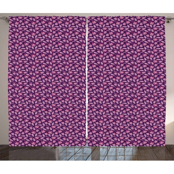 Ambesonne Magnolia Curtains 2 Panel Set, Revival Season Petals, 108" x 90", Pale Pink and Purple