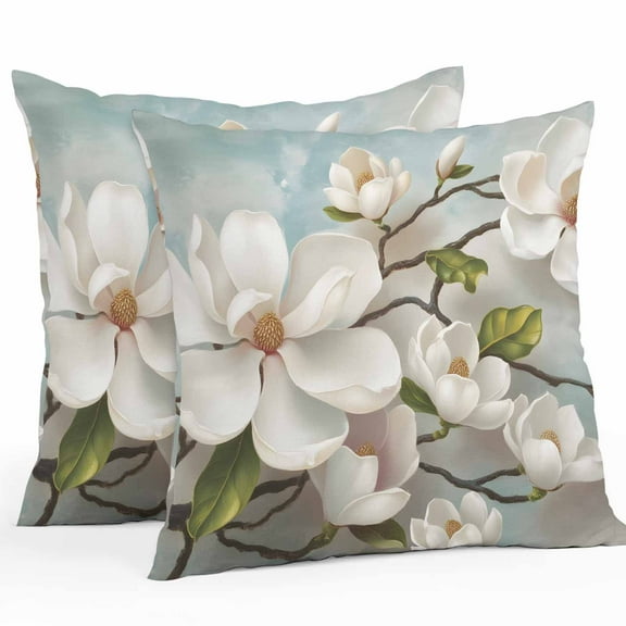 Magnolia Farmhouse Outdoor Waterproof Pillow Covers 24x24 Pack of 2 White Floral Vintage Pastoral Botanical Decorative Outdoor Pillow Covers Square Cushion Cases for Patio Furniture Pergola Couch