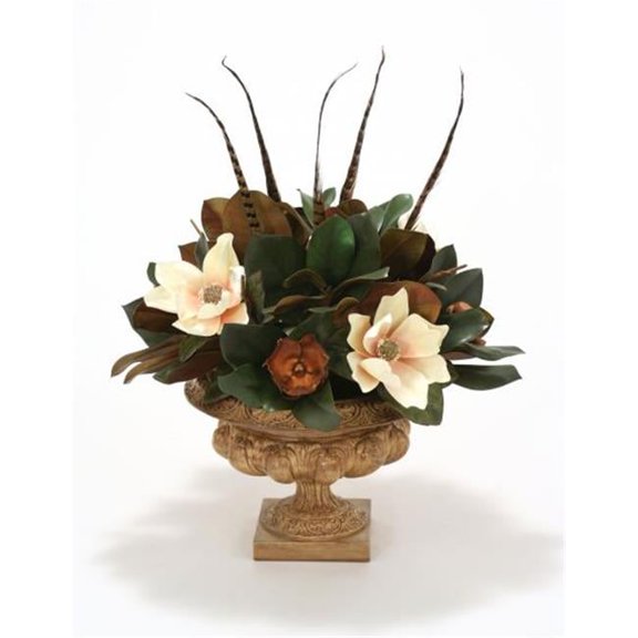 Magnolia & Feathers in Honey Walnut Urn