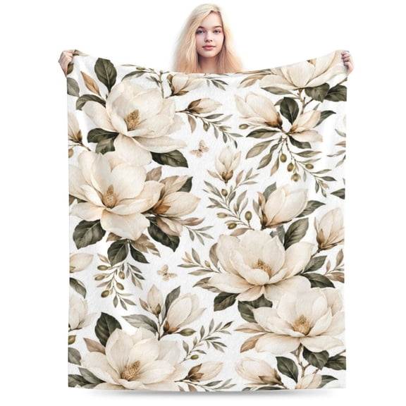 Magnolia Floral Blanket Gift Throw Blanket Cozy Soft Botanical Pattern Home Decor Gift for Flower Lovers 50x40