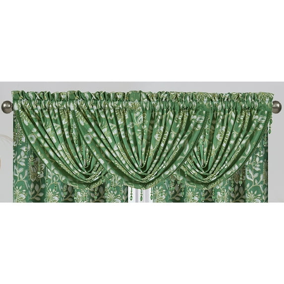 Magnolia Floral Jacquard Rod Pocket Window Valance, Hunter Green, 50x37 Inches