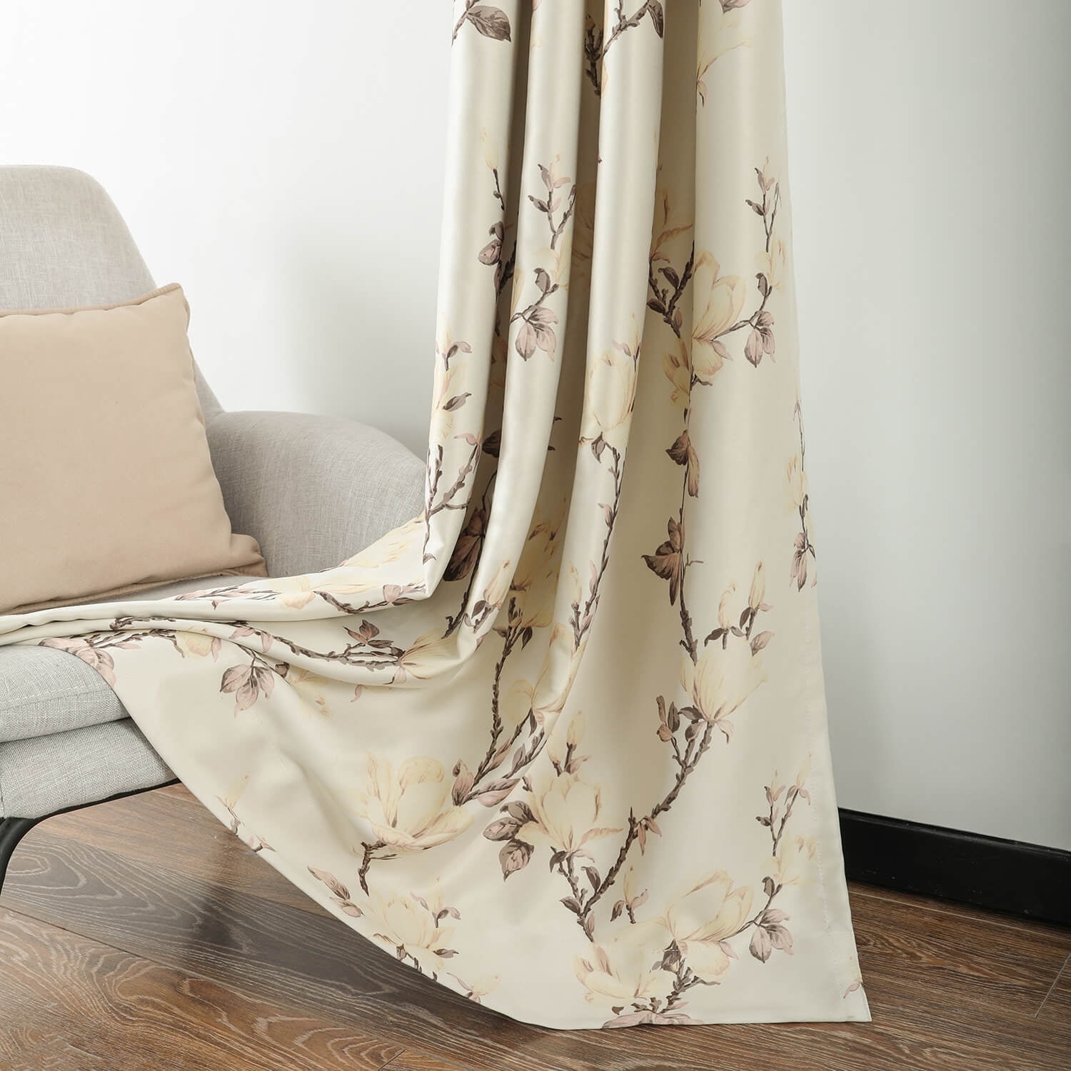 VOGOL Magnolia Flower Blackout Curtains for Bedroom, Grommet Thermal Insulated Room Darkening Curtains for Living Room Patio Door Window Drapes, 2 Panels, W52 x L63