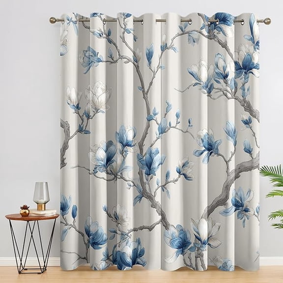 Magnolia Flower Blackout Curtains, Floral Curtains for Bedroom Living Room - Magnolia Decor Window Treatments, Grommet Drapes 2 Panels Set-42"W x 63"L(Pack of 2)