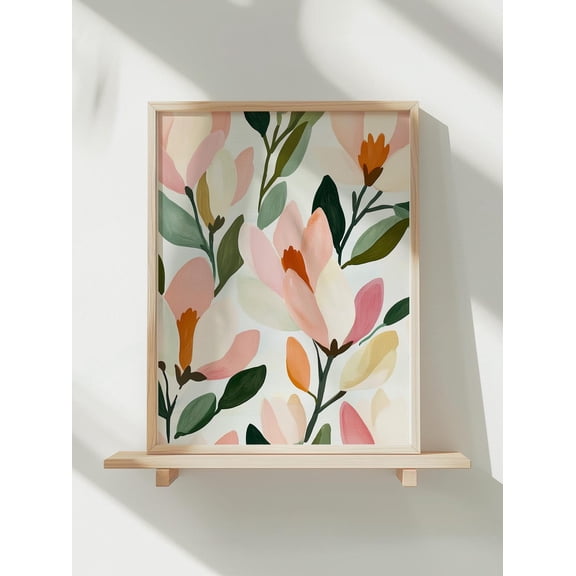 Magnolia Flower Botanical Poster: Modern Abstract Wall Art, Unframed Canvas Size 24x36
