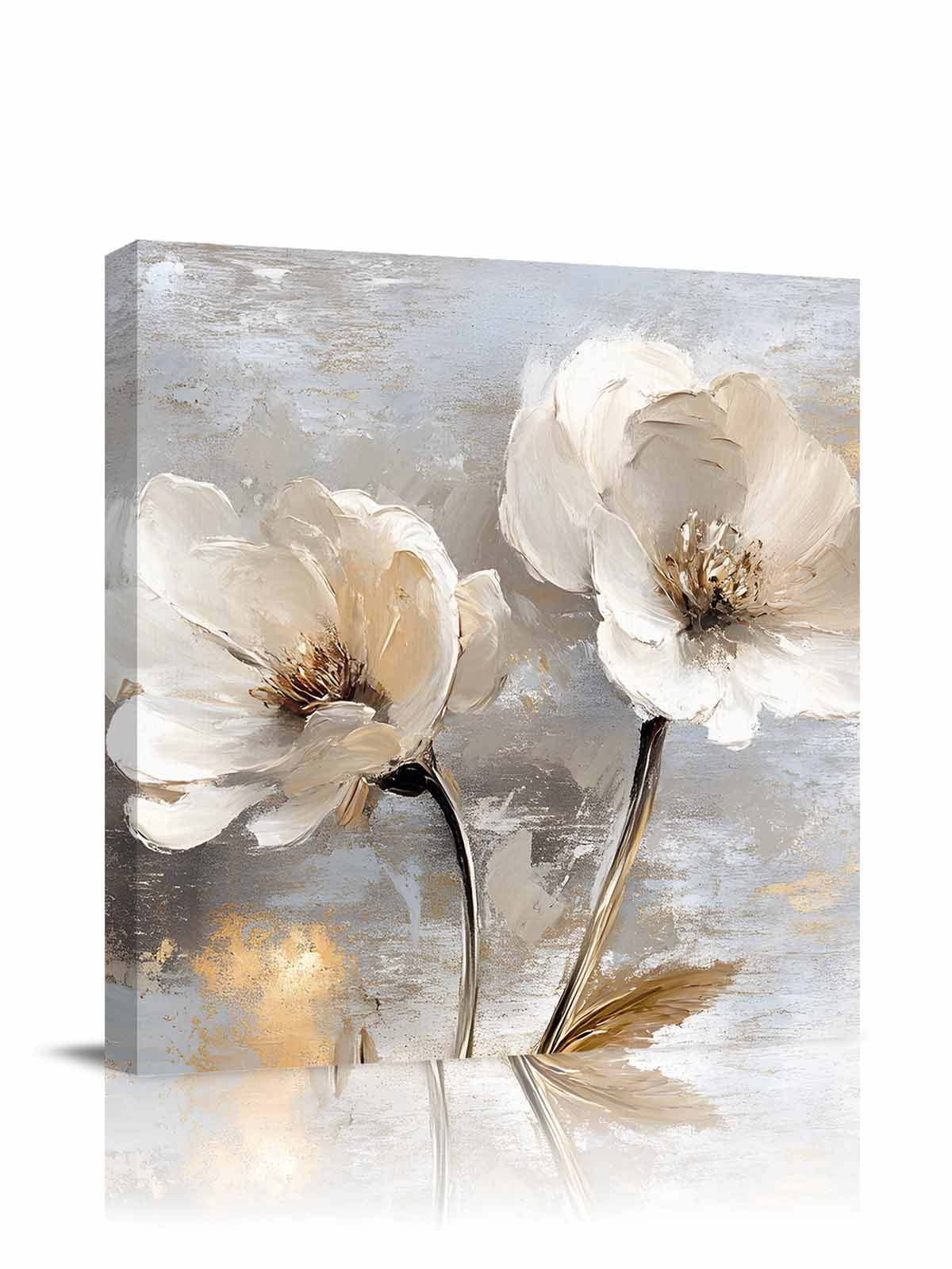 Magnolia Flower Canvas Wall Art, Flowers Oil Painting Abstract Retro Framed Wall Decor Modern Artwork Prints Painting for Living Room, Bedroom, Kitchen & Cafe Decor 20x20 Inch