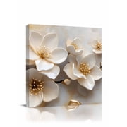 Magnolia Flower Canvas Wall Art, Retro Flowers Abstract Modern Framed Wall Decor Modern Artwork Prints Painting for Living Room, Bedroom, Kitchen & Cafe Decor 28x28 Inch
