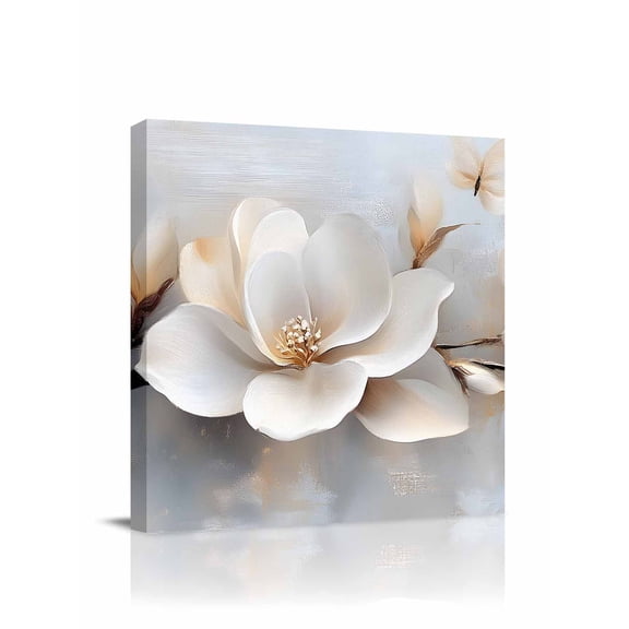 Magnolia Flower Canvas Wall Art, Retro Flowers Modern Abstract Framed Wall Decor Modern Artwork Prints Painting for Living Room, Bedroom, Kitchen & Cafe Decor 8x8 Inch